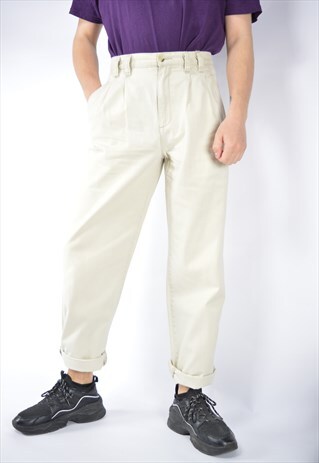Vintage beige classic 80's straight cotton suit trousers 