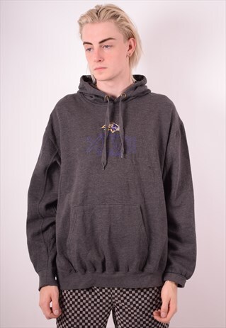 NFL MENS VINTAGE BALTIMORE RAVENS HOODIE JUMPER XXL GREY 90S