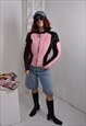 VINTAGE RST MOTORBIKE JACKET PINK BLACK LEATHER 
