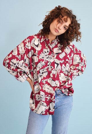 90'S RETRO LOOSE-FITTED MAROON MOMS SHIRT TOP