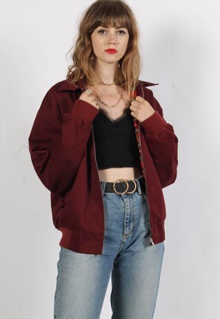 VINTAGE CHECK LINED HARRINGTON JACKET MAROON