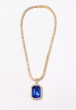Royal blue stone tennis chain necklace 
