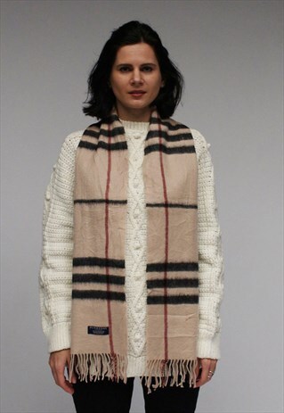 VINTAGE CASHMERE CHECKED SCARF GREY-AS10