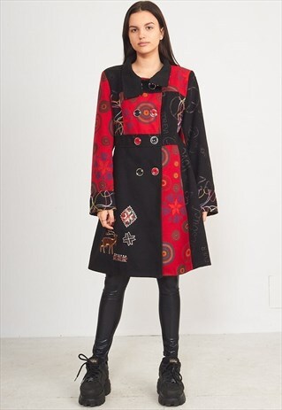 VINTAGE BLACK RED CHRISTMAS COAT