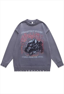 Werewolf sweater Gothic knit distressed horror jumper grey