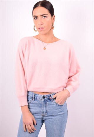 WOMENS VINTAGE JUMPER SWEATER MEDIUM PINK 90'S
