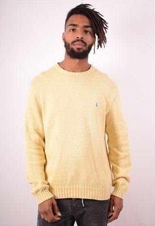 POLO RALPH LAUREN MENS VINTAGE JUMPER SWEATER XL YELLOW 90S