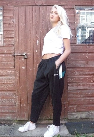 VINTAGE ADIDAS TRACKSUIT BOTTOMS PANTS BLACK ORIGINAL 80S