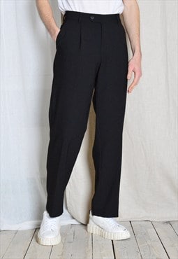 Y2K Black Minimalist Wool Blend Formal Pleated Mens Pants