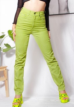 90s grunge y2k vintage high waist green lime stripe pants