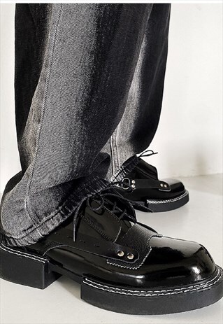 Platform heel high fashion shoes faux leather brogues black