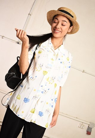 90'S RETRO FLORAL PRINT FESTIVAL PARIS CHIC BLOUSE TOP