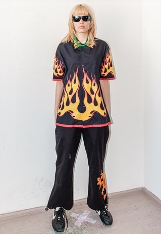Y2K VINTAGE HOT BURNING SHIRT IN BLACK