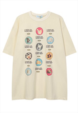 Pets print t-shirt dog and cat tee preppy top in cream