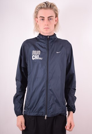 NIKE MENS VINTAGE JACKET MEDIUM NAVY BLUE 90S