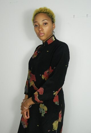 BLACK VINTAGE FLORAL CHINESE DRESS