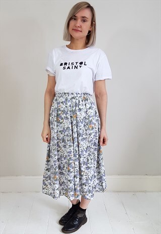 VINTAGE 80'S BLUE FLORAL COTTON SKIRT