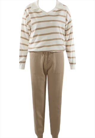 STRIPED JUMPER AND KNITTED JOGGER COORD SET IN BEIGE 