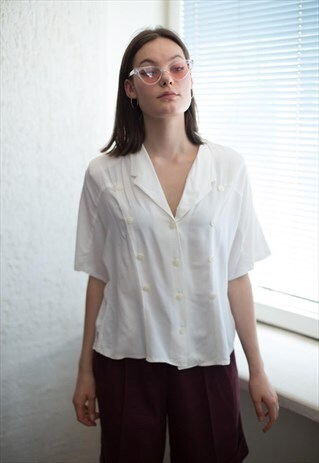 VINTAGE 80'S WHITE SHORT SLEEVED BLOUSE