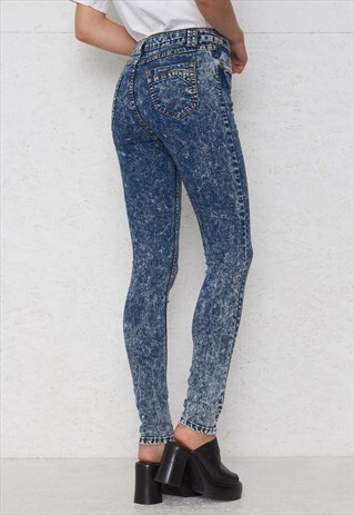 VINTAGE BLUE ACID WASHED SKINNY DENIM JEANS