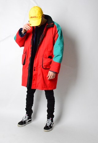 VINTAGE 90S RED COLOUR BLOCK PUFFER SKI COAT