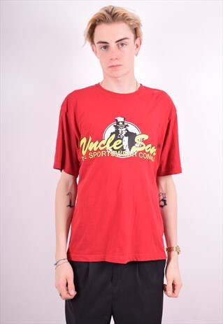 MENS VINTAGE T-SHIRT TOP MEDIUM RED 90'S