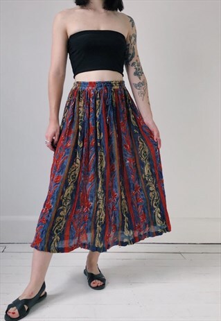 VINTAGE 90S BOHO COLOURFUL STRIPED PATTERN MIDI SKIRT