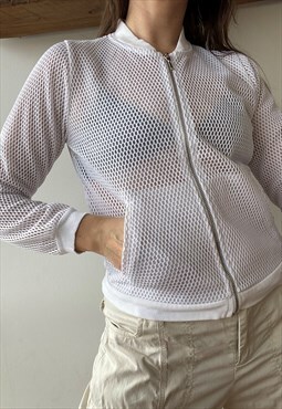 Vintage Y2K 00s white mesh ribbed sweatshirt pullover