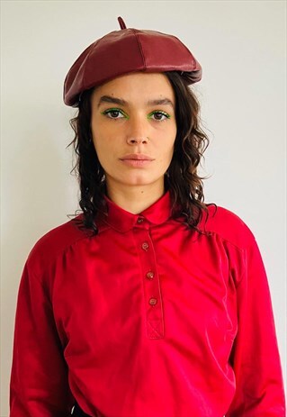 VEGAN RED LEATHER-LOOK BERET
