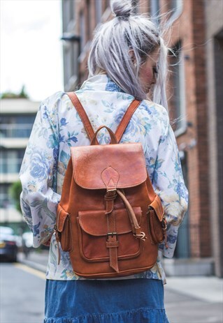NATURAL TAN LEATHER RUCKSACK BACKPACK