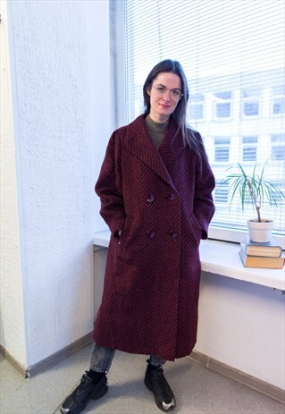 VINTAGE 70'S RED STRIPED WOOL COAT