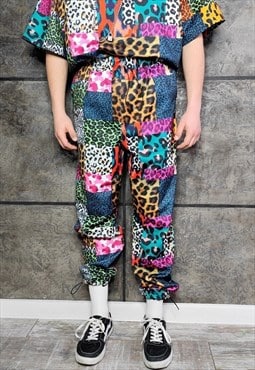 Leopard print joggers handmade animal pants raver overalls
