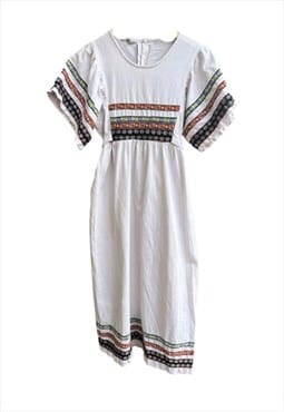 Vintage heavy cotton embroidered 70s style prairie dress