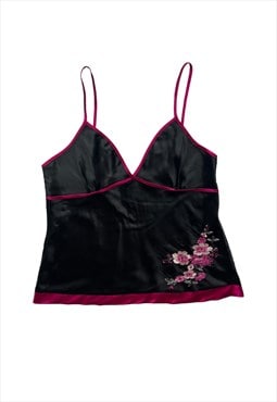 Y2K Cami Top babydoll vest silky satin look Black Pink