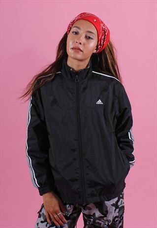 ADIDAS BLACK AND GREY EMBROIDERED TRACK JACKET