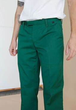 Vintage 80s Straight Fit Mid Waist Formal Green Trousers W34