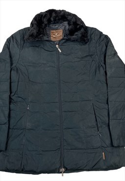 Vintage black moncler fur neck collar long zip up jacket