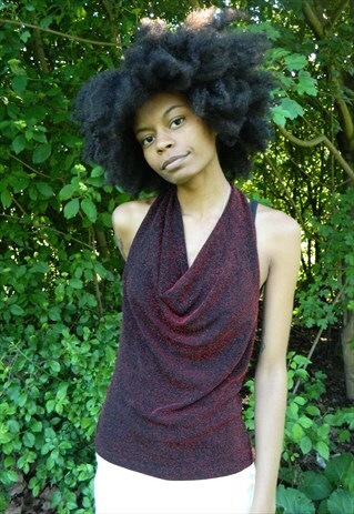 RED BLACK SPARKLE SHINY HALTER TOP