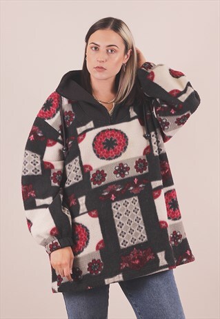 VINTAGE 90'S OVERSIZED CRAZY PRINT FLEECE JACKET /A15008