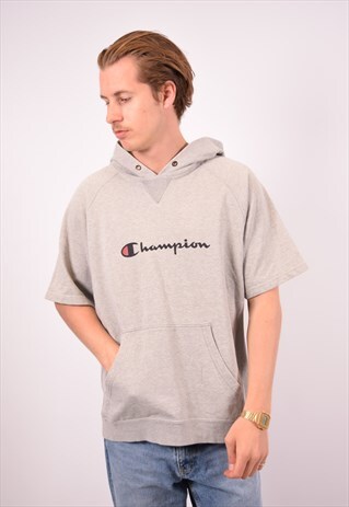 VINTAGE CHAMPION SLEEVELESS HOODIE JUMPER GREY