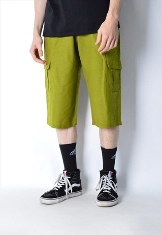 VINTAGE 70S KHAKI GREEN SILK LINEN CARGO SHORTS