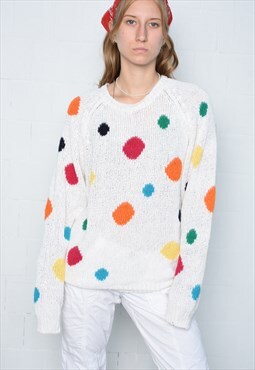 Vintage 80s Soft Wear polka dot knitted jumper pullover