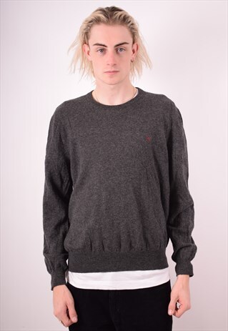 POLO RALPH LAUREN MENS VINTAGE JUMPER SWEATER LARGE GREY 90S