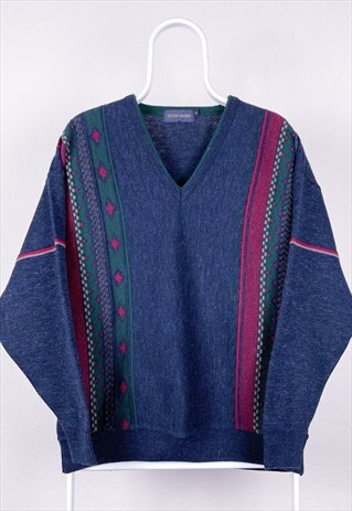 VINTAGE JUMPER KNIT PATTERNED WOOL MADE IN UK V NECK