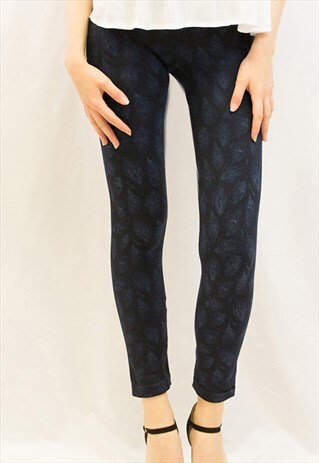 EXCEPTIONAL NAVY FEATHER PRINT FLEECE LEGGINGS SMART CASUAL