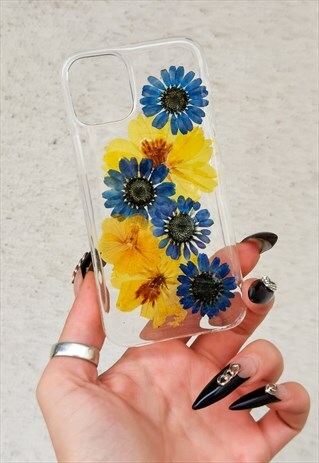 Real Pressed Daisies and Cosmos Flowers Clear Phone Case