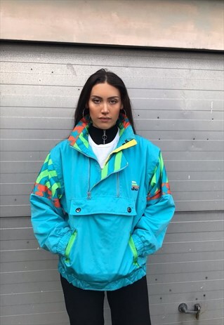 VINTAGE 1/4 ZIP COLOURFUL SHELL JACKET PADDED WINDBREAKER