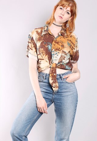 VINTAGE 90S HAWAIIAN TROPICAL TIE UP SHIRT CROP TOP