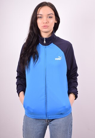 PUMA WOMENS VINTAGE TRACKSUIT TOP JACKET SMALL BLUE 90'S