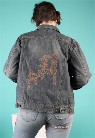 VINTAGE REWORKED DENIM JACKET IN BLUE WITH EMBROIDERY